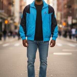 🏀 Jordan Retro 5 Windbreaker Gamma Blue Teal Black Red Jumpman Sz L